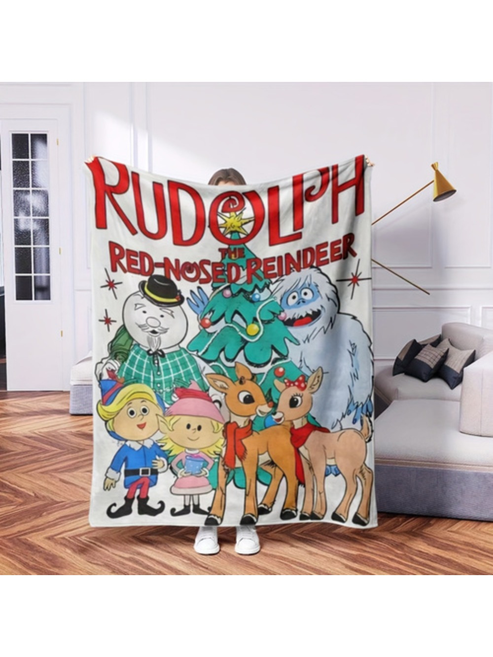 2025 Rudolph Reindeer Festival Fleece Blanket Soft Warm All Season Comfort Vibrant Cartoon Character Design Perfect For Sofa Bed Travel Camping Office Chair Machine Washable Hypo