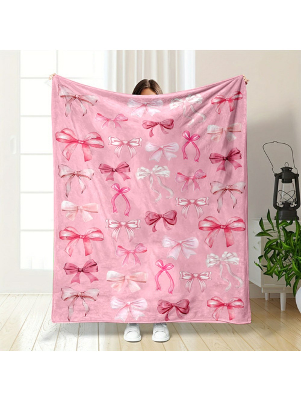 Cozy Throw Blanket Soft Reversible Flannel Throw Blanket Cozy Pink Bow Print All Season Comfort For Couch Bed Office And Travel Perfect Gift For Family And Friends